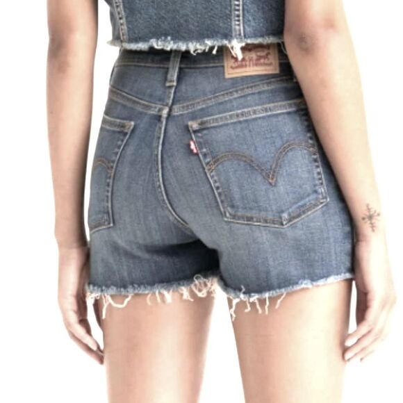 ~ Levi's Premium 721 High Rise Skinny sz 28 Cut-Off Jean Shorts Light/Med Wash - Picture 1 of 15
